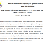 COMUNICADO INTERNACIONAL A ORGANIZACIONES SINDICALES Y ONGS ALIADAS