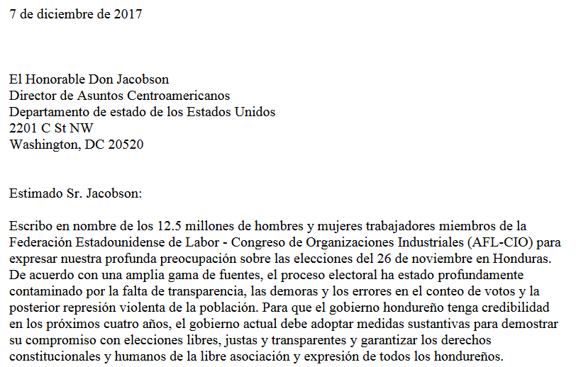 Carta de la AFLCIO a Director Jacobson