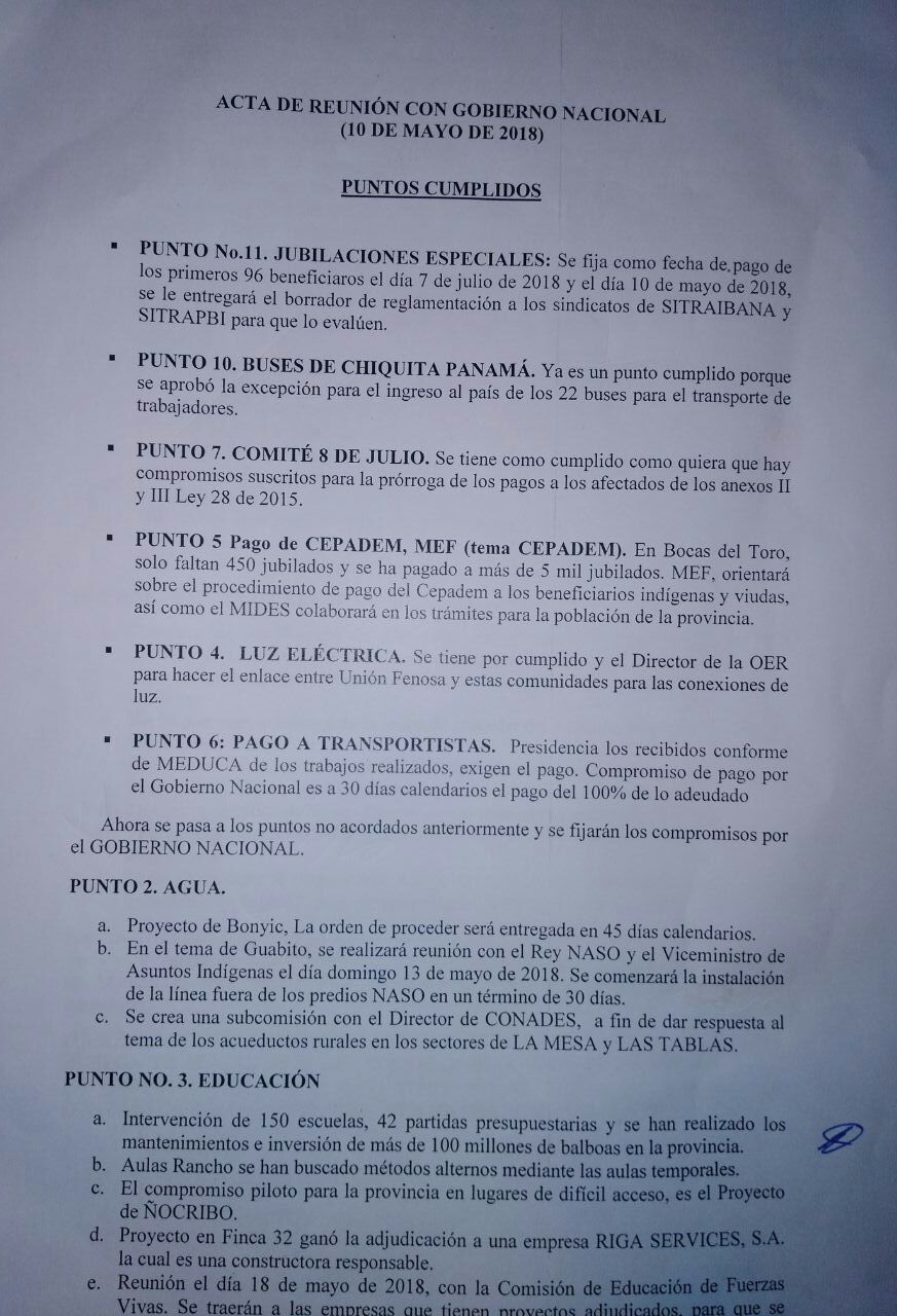 Acuerdo de Salud SITRAIBANA y Gobierno de Panama